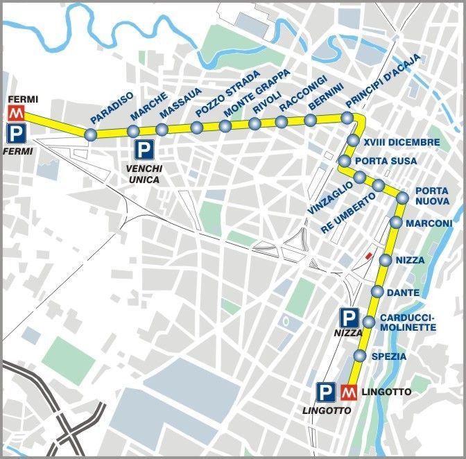 Il percorso della Metropolitana di Torino, linea 1