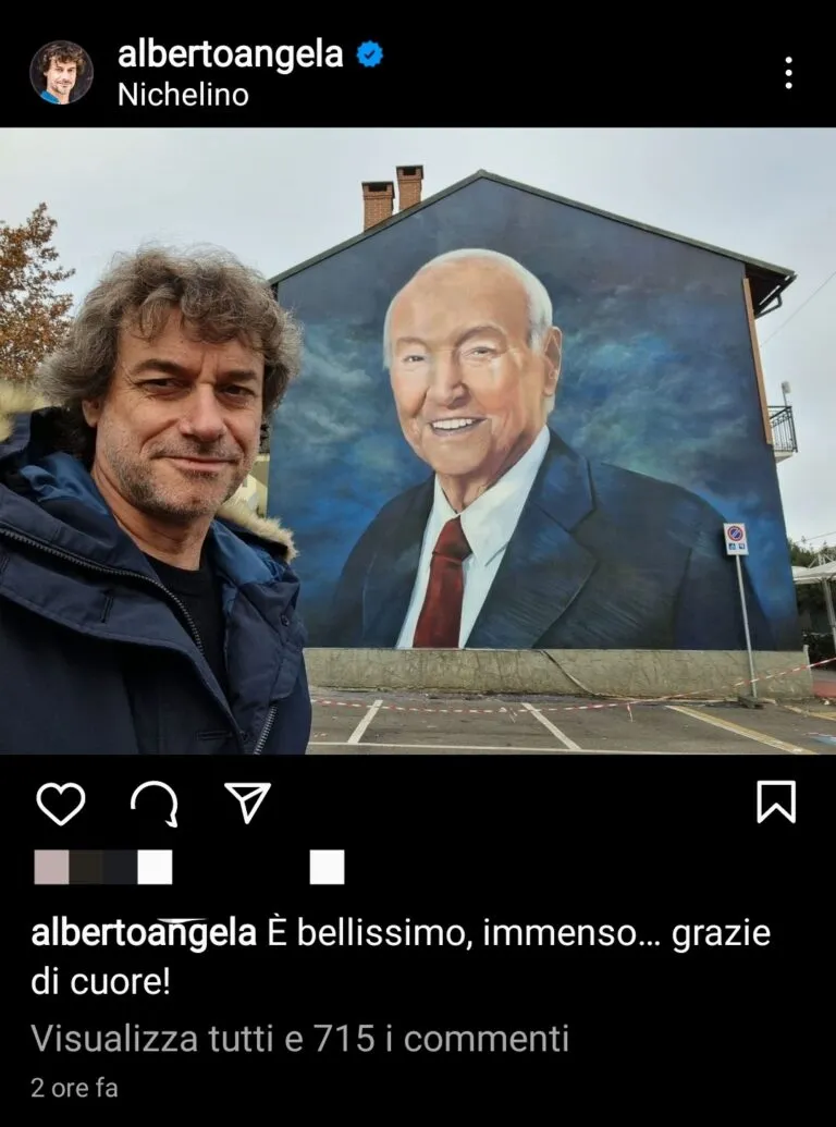 Alberto Angela a Nichelino per ammirare il murales dedicato al padre Piero